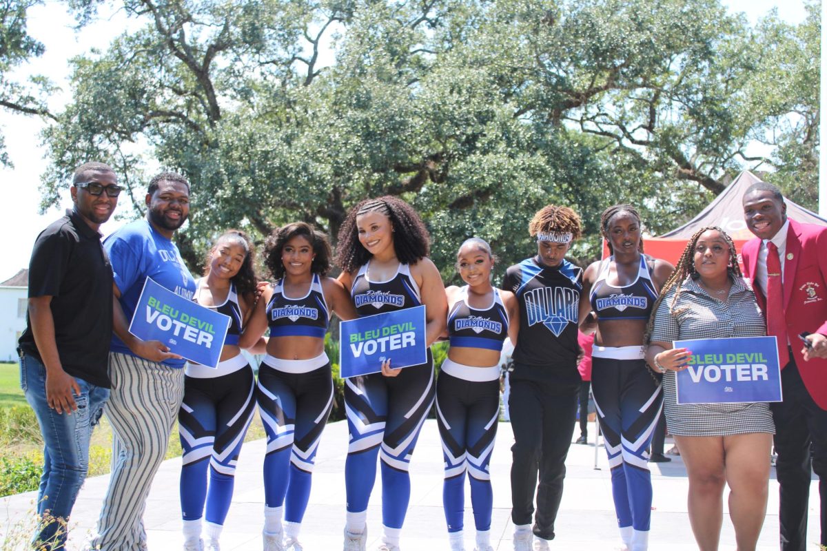 The Dillard University Diamonds Dance Team pose with organizers of the Vote HBCU event at Dillard University.
