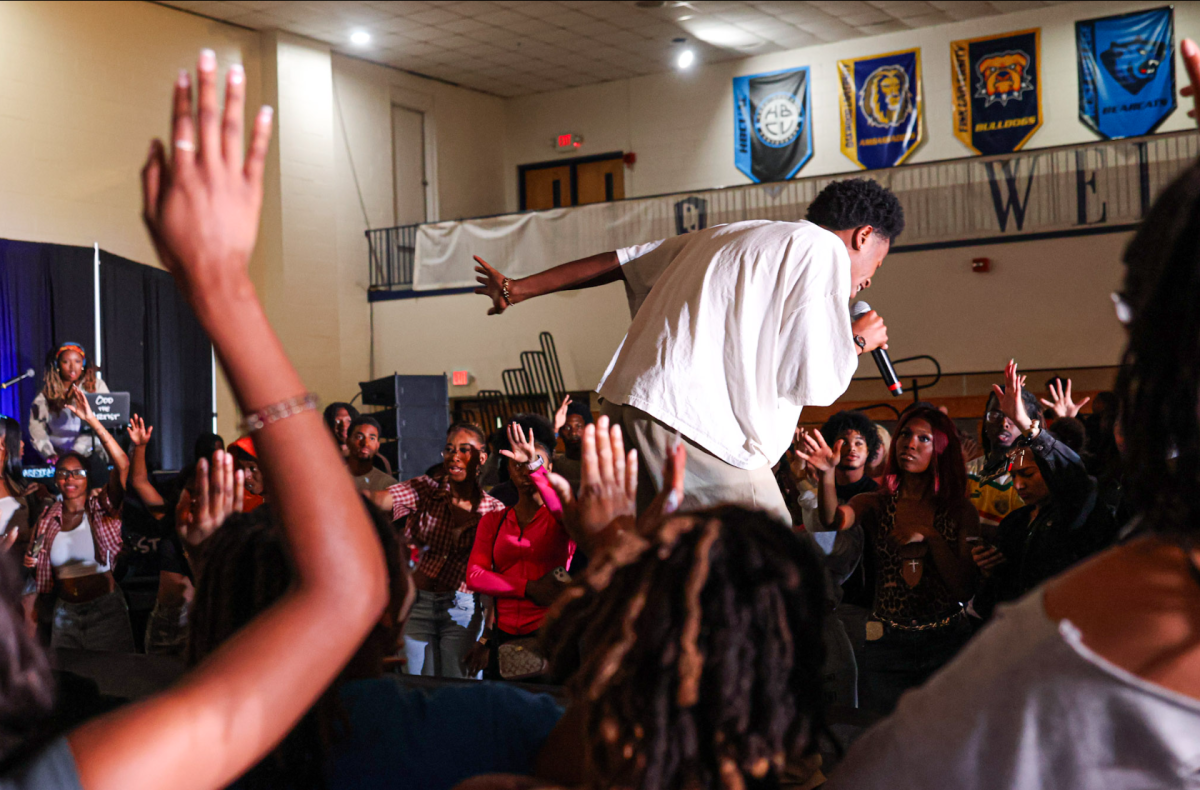 LaReezy performs on stage in Dent Hall for Spring Fest 2026.